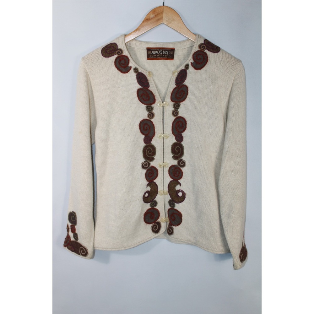 Alpaca's Best Women's Large Beige Brown Knit Baby Alpaca Cardigan